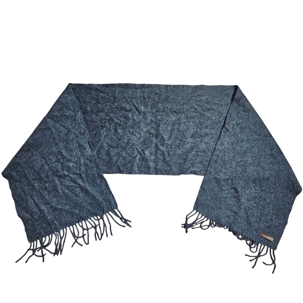 J. Hilburn Mens 100% Cashmere Christmas 2012 Scarf Fringed Charcoal Italy 14x66